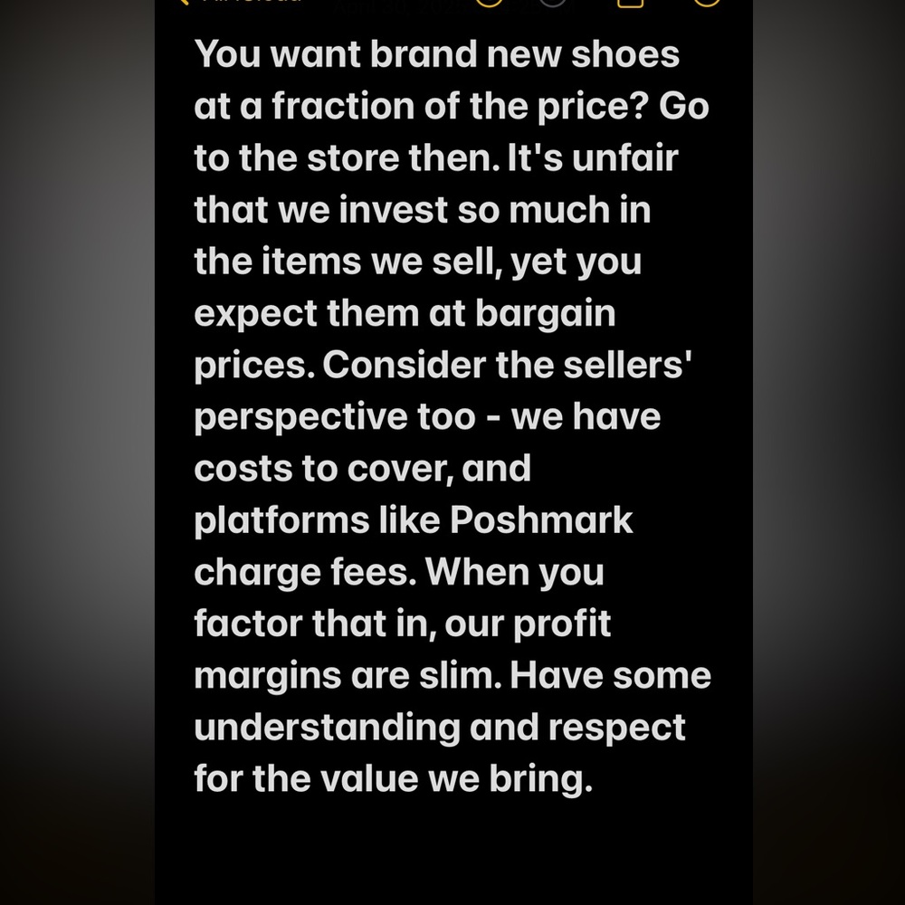 Text Message About Seller Costs and Value
